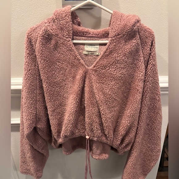 Urban Outfitters Cropped Sherpa Fleece V-Neck Hoodie Pullover- Lilac- Large - Picture 9 of 12